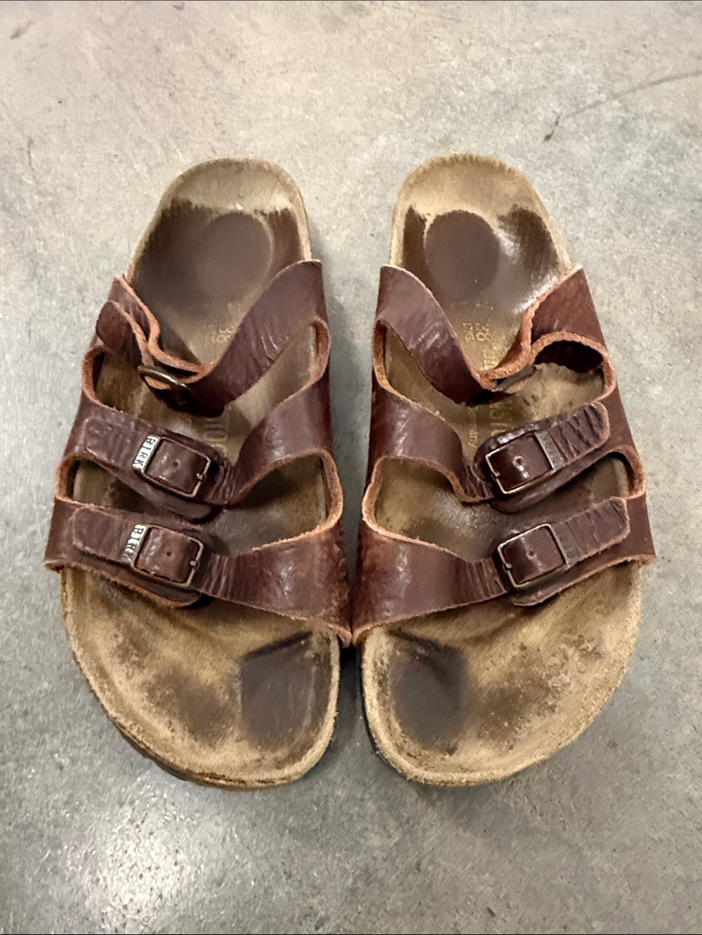 Birkenstock Brown Three-Strap Leather Sandals